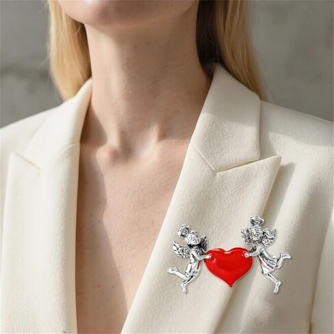 RLHRNDE Valentine's Day Brooch For Women Men Vintage Gold Silver Two Cupid Angel Love Brooch Elegant Red Love-Heart Enamel Pin Wedding Art Deco Birthday Anniversary Valentines Day Gift in Saudi Arabia