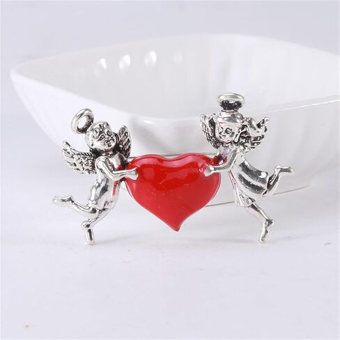 RLHRNDE Valentine's Day Brooch For Women Men Vintage Gold Silver Two Cupid Angel Love Brooch Elegant Red Love-Heart Enamel Pin Wedding Art Deco Birthday Anniversary Valentines Day Gift in Saudi Arabia