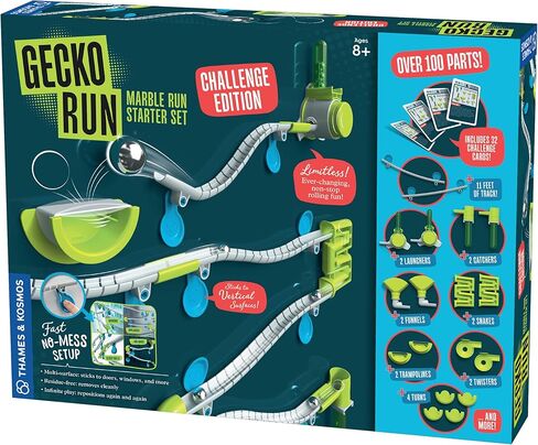 Gecko Run Marble Run Challenge Edition by Thames & Kosmos | تشغيل الرخام العمودي مع المسارات المرنة ، لا توجد إعداد | بطاقات تحدي لعبة تصميم هندسية وجهاً لوجه للفرق أو اللعب الفردي in Saudi Arabia