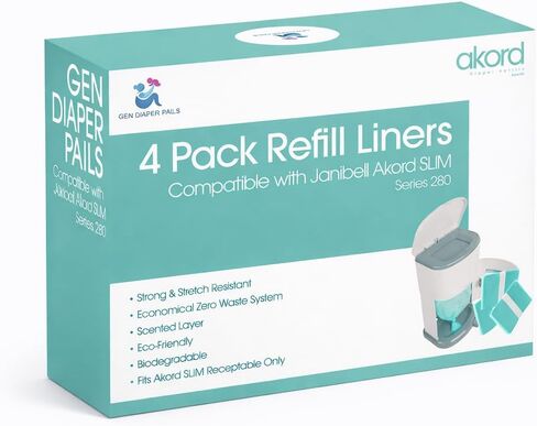 Adult Diaper Liner Refills Compatible with Janibell Akord 280 Slim 2 Pack for 720 Diapers (Extra 10% Length & 30% Thickness) Incontinence Disposal System Plant Scent to Eliminate Waste/Odor Resistant in Saudi Arabia