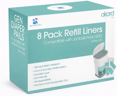 Adult Diaper Liner Refills Compatible with Janibell Akord 280 Slim 2 Pack for 720 Diapers (Extra 10% Length & 30% Thickness) Incontinence Disposal System Plant Scent to Eliminate Waste/Odor Resistant in Saudi Arabia