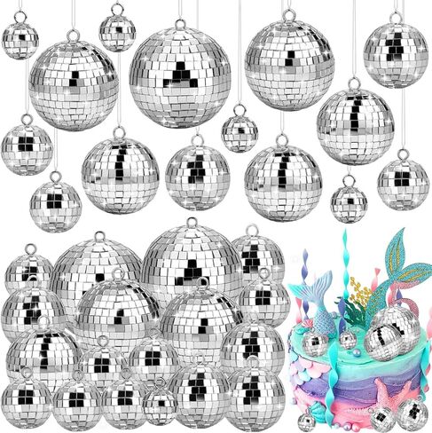 Flasoo 70 قطعة كرة ديسكو، 5 أحجام كرة ديسكو الحلي، 4/3.2/2.4/2/1.2 بوصة كرة مرآة معلقة، كرات ديسكو صغيرة كعكة توبر ديسكو تحت عنوان حفل زفاف شجرة عيد الميلاد ديكور عطلة لوازم الحفلات in Kuwait