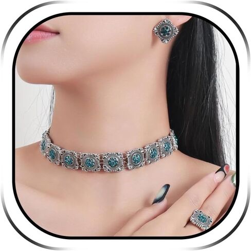 YANCHUN طقم مجوهرات هندي للنساء قلادة تقليدية متدلية أقراط Jhumka مصنوعة يدويًا مجموعة هدايا عرقية in Saudi Arabia