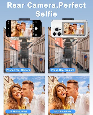 شاشة مراقبة سيلفي لهاتف iPhone، شاشة مراقبة سيلفي لمدونة فيديو مغناطيسية للهاتف، كاميرا خلفية لاسلكية مع جهاز تحكم عن بعد بلوتوث، مكبر صوت لـ TikTok، كاميرا أمامية/خلفية مدونة فيديو سيلفي (رمادي) in Kuwait