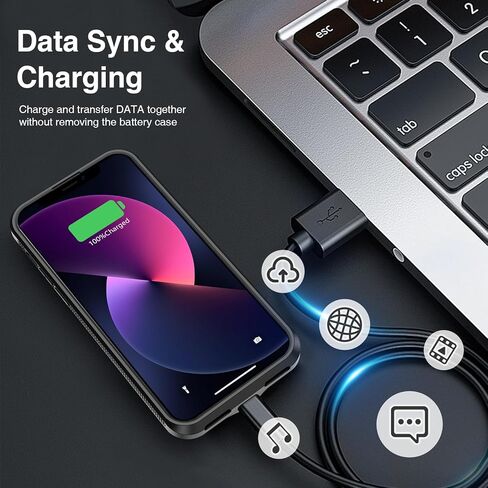 GIN FOXI Battery Case for iPhone 13/13 Pro/14/14 Pro, Charging Case Real 7000mAh Rechargeable Charger Cover Anti-Fall Protection Ultra-Slim Extended Battery Pack Juice Box, 6.1" (Black) in Kuwait