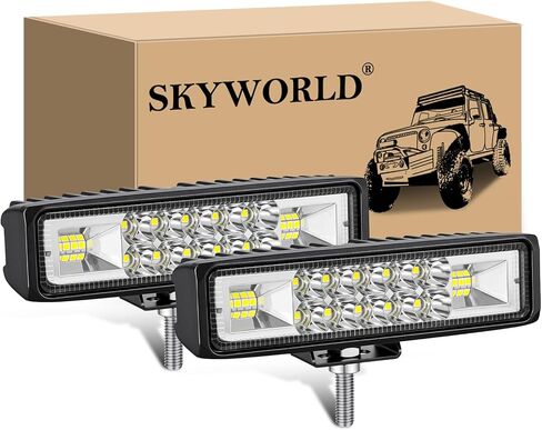 SKYWORLD 2PCS 6 inch 24W Led Work Light Bar, Spot Flood Combo Beam LED Bar Lights Off Road Driving Lights Fog Lamp 12V 24V Waterproof for Car Truck Tractor SUV ATV 4x4 4WD Boat, 6000K White in Saudi Arabia