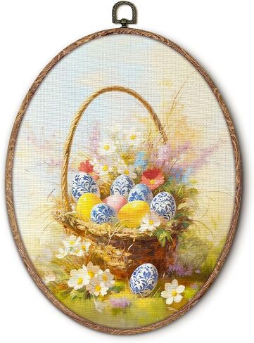 Hxlac Easter Bunny Carrot Oval Wall Art Framed, Vintage Rabbit Oval Wall Decor, Cottagecore Farm Animal Hanging Canvas Prints Wall Sculptures for Home Living Room Bedroom Decor, 8.5x11.5 Inch in Saudi Arabia