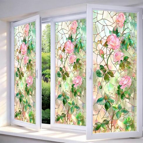 IVN Window Privacy Film Rainbow Mosaic Stained Glass Window Film Decorative Static Cling Non Adhesive Removable Reusable Window Cling for Bathroom Shower Windows Anti Glare UV Blocking 17.7x39.3 Inch in Saudi Arabia