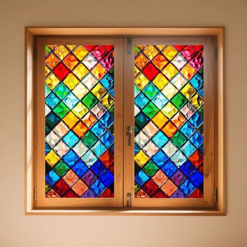 IVN Window Privacy Film Rainbow Mosaic Stained Glass Window Film Decorative Static Cling Non Adhesive Removable Reusable Window Cling for Bathroom Shower Windows Anti Glare UV Blocking 17.7x39.3 Inch in Saudi Arabia