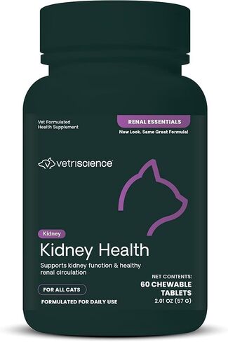 VetriScience Kidney Health Chewable Tablets, Renal Essentials Supplement for Cats, Kidney Care and Support with Mushroom, Astragalus Root, Nettle Seed and Herbs, Chicken and Fish, 60 Count in Saudi Arabia