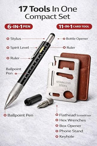 12 في 1 أداة القلم والفولاذ المقاوم للصدأ EDC المحفظة مجموعة هدايا مجموعة هدية | Multitool Duo Everyday Carry Gadget للرجال والنساء (حزمة) in Kuwait