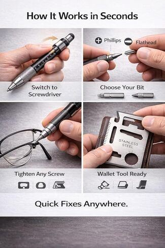 12 في 1 أداة القلم والفولاذ المقاوم للصدأ EDC المحفظة مجموعة هدايا مجموعة هدية | Multitool Duo Everyday Carry Gadget للرجال والنساء (حزمة) in Kuwait