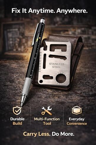 12 في 1 أداة القلم والفولاذ المقاوم للصدأ EDC المحفظة مجموعة هدايا مجموعة هدية | Multitool Duo Everyday Carry Gadget للرجال والنساء (حزمة) in Kuwait