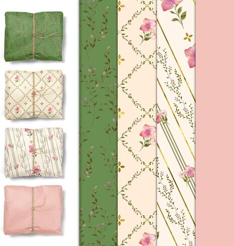 NICROHOME EUR Christmas Tissue Wraping Paper for Gift Bags, 24 Sheets Green Pink Ivory Gift Wrap Paper for Xmas New Year Birthdays Wedding Gift Packing Decorations, 15 X 20 Inches in Saudi Arabia
