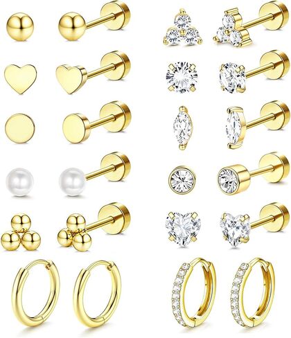 Incaton هيبوالرجينيك الأقراط المسطحة الظهر الغضروف القرط مداخن الجراحية الفولاذ المقاوم للصدأ الأقراط للآذان الحساسة الصغيرة المسطحة مسمار هوب القرط مجموعات للحلزون الزنمة متعددة ثقب المجوهرات in Kuwait