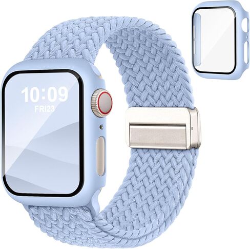 سوار وحافظة مغناطيسية مضفرة متوافقة مع أحزمة ساعات Apple للنساء والرجال 40 مم 44 مم 41 مم 45 مم 42 مم 46 مم، غطاء واقٍ قابل للتمدد بحلقة منفردة وواقي شاشة لسلسلة iWatch 11/SE3/10/9/8/7/6/5/4 in Kuwait