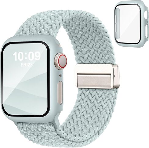 سوار وحافظة مغناطيسية مضفرة متوافقة مع أحزمة ساعات Apple للنساء والرجال 40 مم 44 مم 41 مم 45 مم 42 مم 46 مم، غطاء واقٍ قابل للتمدد بحلقة منفردة وواقي شاشة لسلسلة iWatch 11/SE3/10/9/8/7/6/5/4 in Kuwait