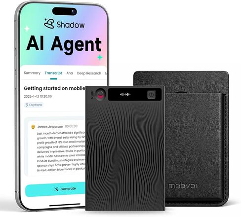 مسجل صوت Mobvoi TicNote AI مع النسخ والملخص بالذكاء الاصطناعي، جهاز تدوين الملاحظات بالذكاء الاصطناعي للتحكم في التطبيقات، يدعم أكثر من 120 لغة للمحاضرات والاجتماعات والمكالمات، وتسجيل ثنائي الوضع، 64 جيجابايت، إصدار جديد 2026 in Kuwait