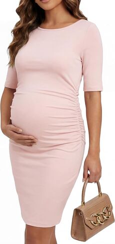 OUGES Women's Lyocell Cool Fabric Maternity Dress Ruched Pregnancy Clothes Summer Casual Dresses 2026 in Saudi Arabia
