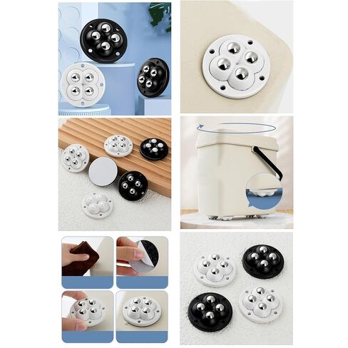 8 قطع عجلات صغيرة ذاتية اللصق، عجلة عالمية تدور 360 درجة، (مع 4 محامل كروية)، ABS+ فولاذ مقاوم للصدأ (أسود) in Kuwait