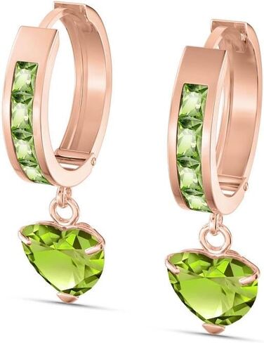 14k Yellow Gold Natural Peridot Hoop Dangle Earrings in Saudi Arabia