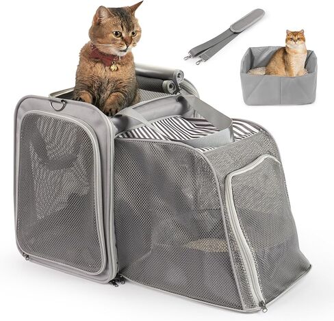 Cat Carrier with Litter Box, Soft Cat Travel Carrier with Food Carrier, Expandable Portable Cat Carriers for Car Travel, up to 20 lb to Road Trip, Camping, Hiking, Grey in Saudi Arabia