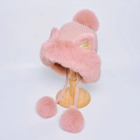 Winter Cute Cartoon Sequins Cat Ears Cap, Plus Thickened Collar Warm Hat in Saudi Arabia