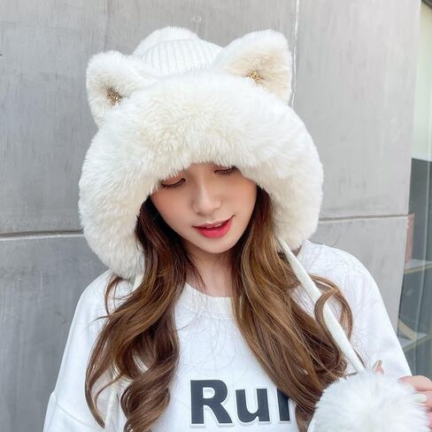 Winter Cute Cartoon Sequins Cat Ears Cap, Plus Thickened Collar Warm Hat in Saudi Arabia