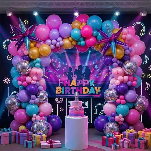 Themed Birthday Party Decorations - K-Pop Music with purple pink teal Balloon Arch Kit & Disco Star Explosion foil Balloons for Girls pop movie fans Party Y2K Theme decor (Purple) in Saudi Arabia
