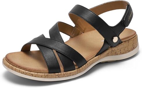 صنادل Littleplum النسائية لدعم قوس القدم - صنادل مسطحة مريحة للنساء، صنادل أنيقة للمشي بأشرطة قابلة للتعديل للسفر في الصيف على الشاطئ in Kuwait