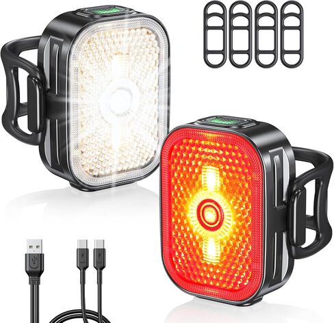 أضواء الدراجة، [8+12 وضعًا وقابلة لإعادة الشحن عبر USB] مصابيح LED فائقة السطوع للدراجة للركوب الليلي، مصباح يدوي أمامي وخلفي، IP65 مقاوم للماء للدراجة الأمامية ومجموعة مصابيح خلفية لركوب الدراجات الجبلية in Kuwait