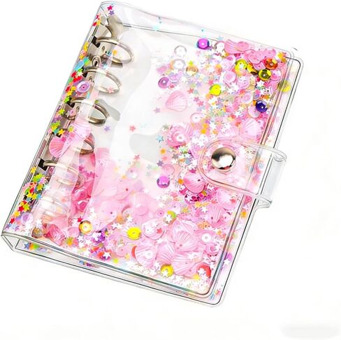 NatsumeBasics Pink A7 Binder Cute Binder Binder Glitter Quciksand PVC Planner Cover 6 Rings Notebook Shell Protector مع مسطرة للملحقات المنظمة (Pink ، A7 Binder) in Saudi Arabia