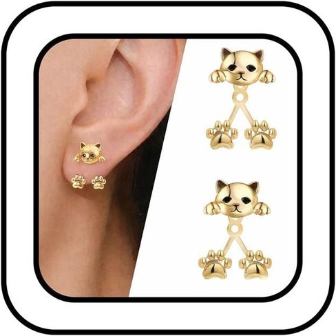 Cute Funny Kitten Cat Earrings for Women Weird Silver Studs Earring Modern Dainty Compact Unique Design Animal Earrings Jewelry Gifts for Women in Saudi Arabia