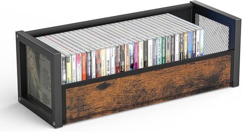 2-Tier CD Holder with Fabric Wood Grain Texture, Stackable CD Storage Case and Box for Display, CD Organizer Shelf and Rack, CD Display, Video Game Cases, Holds Up to 40 CDs (2 pieces) in Saudi Arabia