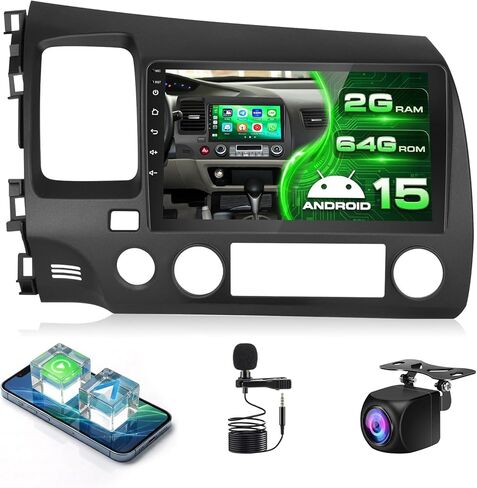 Qualcomm 8 Core Car Radio for Honda Civic 2006-2011, [4+64GB] Android 15 9-inch Touch Screen with CarPlay Android Auto/Bluetooth 5.0/1280 * 720P/DSP/EQ/FM/RDS/GPS/6G WiFi in Saudi Arabia