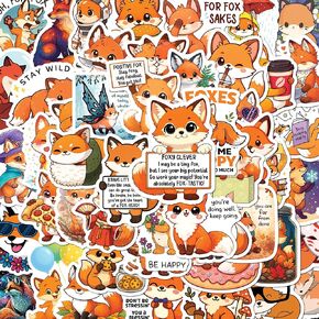 ملصقات BEATRI Cute Fox 50 قطعة من الفينيل مقاومة للماء لزجاجات المياه، وسجلات القصاصات والكمبيوتر المحمول ولوح التزلج ومعدات السفر | شارات غير متكررة، طباعة عالية الوضوح لهدايا حفلات الثعلب in Kuwait