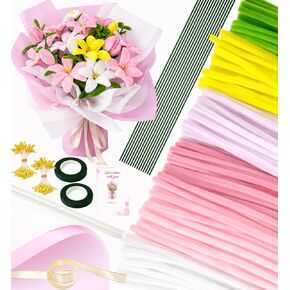 400pcs طقم زهرة أنابيب أنابيب - منظفات الأنابيب بشكل كبير مع 4 ألوان متنوعة ينبع تشنيل لمجموعة صناعة الزهور DIY ، وتشمل الأسلاك الأزهار ، والشريط ، والسلالة والشريط (الوردي) in Kuwait
