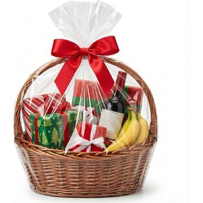 ETIONFUN Large Cellophane Bags for Gift Baskets, 30x 40 Inches Plastic Wrapping Bags, Clear Cellophane Wrap for Christmas, Large 10 Pcs(No ribbon Included) in Saudi Arabia