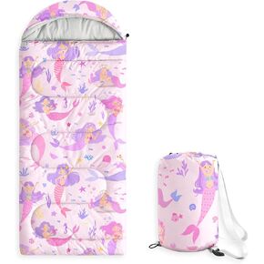 Wake In Cloud - Mermaid Kids Sleeping Bag for Girls Toddlers, Camping in Warm Cold Weather, Backpacking Lightweight Compact Outdoor Liner for 3 Seasons Summer Spring Fall in Saudi Arabia