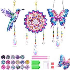 Diamond Art Kits for Kids-3 PCS DIY Arts and Crafts, DIY Suncatchers Craft Kits, Great Birthday/Back-to-School Gifts for 6 7 8 9 10 11 12 Year Old Girls/Teens, Pretty Wind Chime Crystal Decor in Saudi Arabia