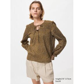Uniqlo Light Cotton Shirring Blouse | Print in Kuwait