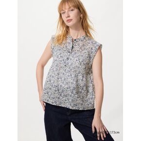 بلوزة Uniqlo من القطن الخفيف Pintuck | بلا أكمام | مطبعة in Kuwait