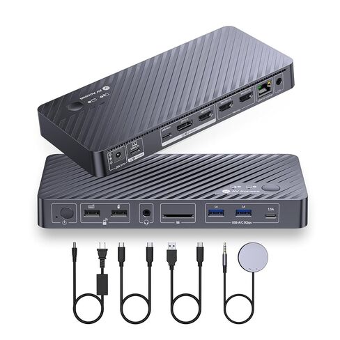 AV Access 8K KVM Switch 2 شاشات 2 كمبيوتر للكمبيوتر المحمول وسطح المكتب، شحن USB-C بقدرة 100 واط للكمبيوتر المحمول، إيثرنت، محطة إرساء شاشة مزدوجة 8K@60 هرتز/4K@165 هرتز، 4xUSB 3.2، صوت، SD، جهاز تحكم عن بعد سلكي in Kuwait