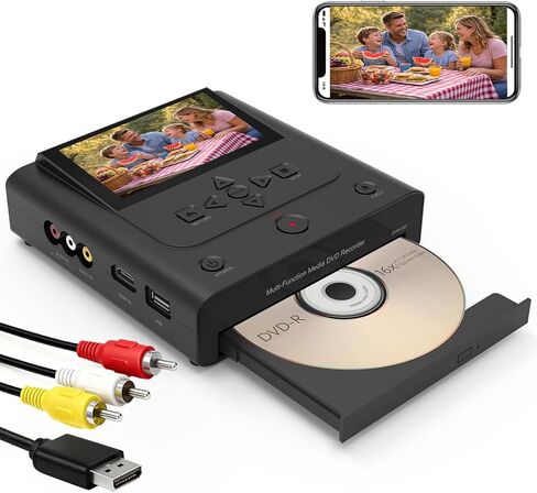 مسجل VHS إلى DVD، جهاز تحويل VHS إلى DVD، متوافق مع مشغل VHS، مشغل DVD إلى أقراص DVD، جهاز USB، بطاقة SD، محرك الأقراص الثابتة، الهاتف الذكي واي فاي إلى أقراص DVD، USB، SD، نسخة HDD in Kuwait