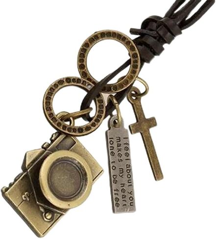 Vintage الرجال النساء المجوهرات روك الشرير كاميرا قلادة جلد طبيعي قلادة طويلة النساء هدية Colar المختنق in Kuwait