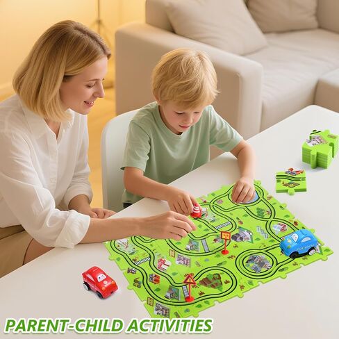 64 PCS Puzzle Race Track Set: Toddlers Kids Boys Girls Toys & Gifts for 3 4 5 6 egens jeel | اللغز يتبع ألعاب السيارة | مع 3 سيارات صغيرة لعبة وحواجز الطرق | اللعب وتعلم toy | طفل للأعمار 3-5 4-6 in Kuwait