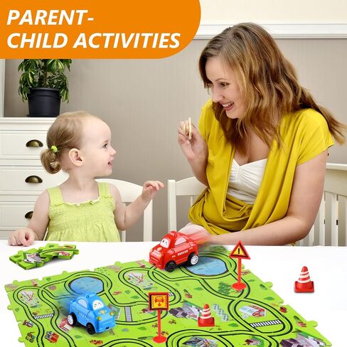 64 PCS Puzzle Race Track Set: Toddlers Kids Boys Girls Toys & Gifts for 3 4 5 6 egens jeel | اللغز يتبع ألعاب السيارة | مع 3 سيارات صغيرة لعبة وحواجز الطرق | اللعب وتعلم toy | طفل للأعمار 3-5 4-6 in Kuwait