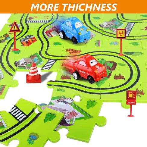 64 PCS Puzzle Race Track Set: Toddlers Kids Boys Girls Toys & Gifts for 3 4 5 6 egens jeel | اللغز يتبع ألعاب السيارة | مع 3 سيارات صغيرة لعبة وحواجز الطرق | اللعب وتعلم toy | طفل للأعمار 3-5 4-6 in Kuwait