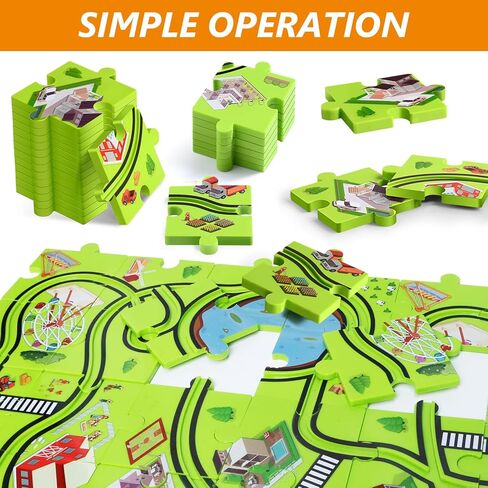 64 PCS Puzzle Race Track Set: Toddlers Kids Boys Girls Toys & Gifts for 3 4 5 6 egens jeel | اللغز يتبع ألعاب السيارة | مع 3 سيارات صغيرة لعبة وحواجز الطرق | اللعب وتعلم toy | طفل للأعمار 3-5 4-6 in Kuwait