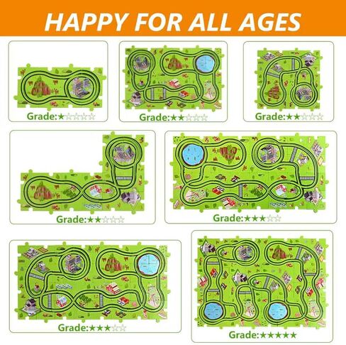64 PCS Puzzle Race Track Set: Toddlers Kids Boys Girls Toys & Gifts for 3 4 5 6 egens jeel | اللغز يتبع ألعاب السيارة | مع 3 سيارات صغيرة لعبة وحواجز الطرق | اللعب وتعلم toy | طفل للأعمار 3-5 4-6 in Kuwait